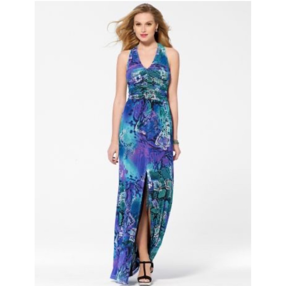 Cache Y2K‎ vintage mesh long animal print maxi dress slit Size XS